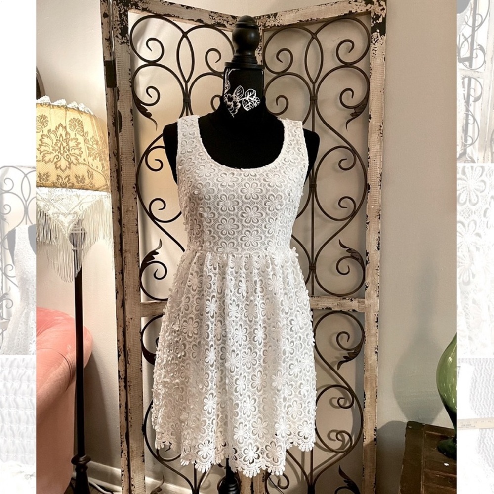 Bohemian Eyelet Short White Lace Dress